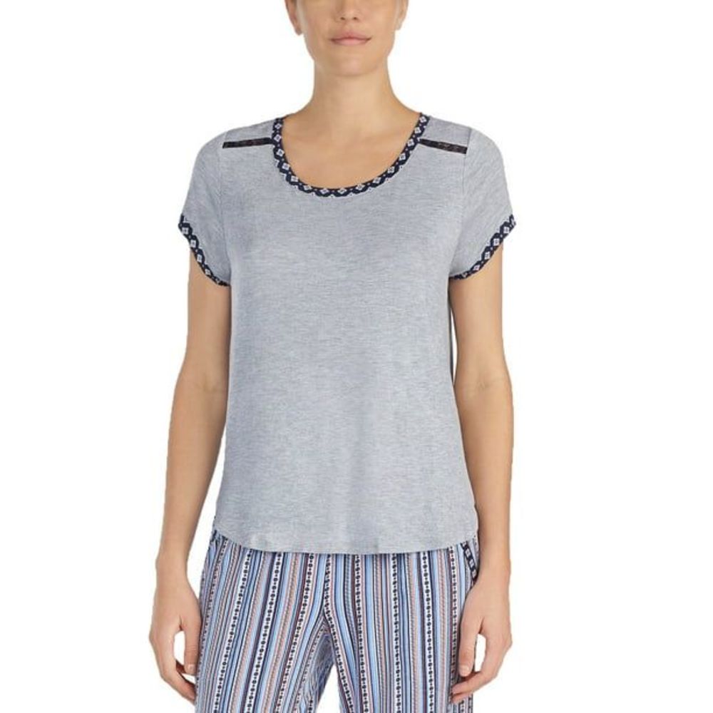 Layla Womens Contrast Trim Lace Detail Pajama Top Small